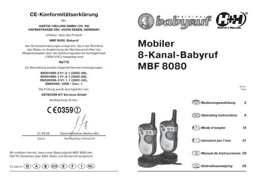 Mobiler 8-Kanal-Babyruf MBF 8080 - Hartig + Helling GmbH & Co. KG