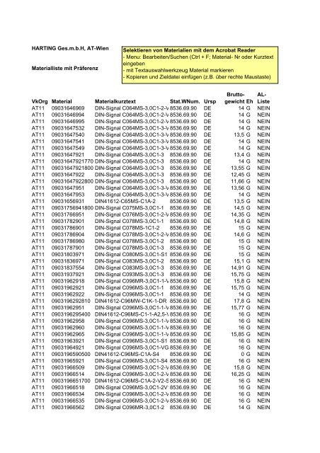 AT11 Materialliste mit Praeferenz LE 2007