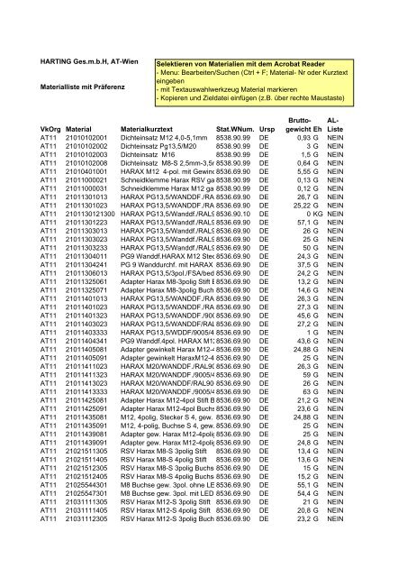 AT11 Materialliste mit Praeferenz LE 2007