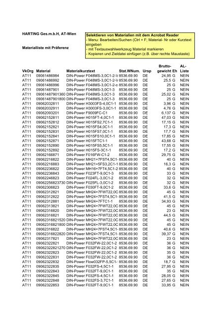 AT11 Materialliste mit Praeferenz LE 2007