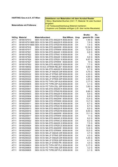 AT11 Materialliste mit Praeferenz LE 2007