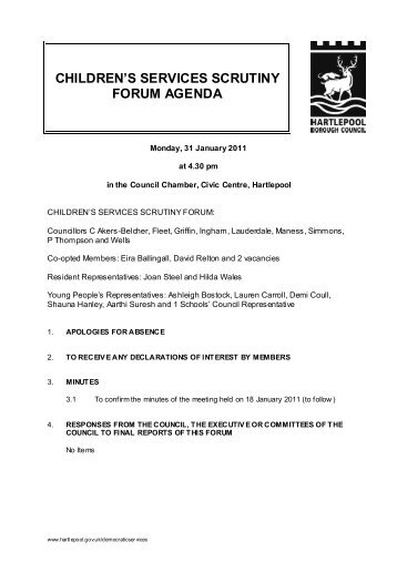 children's services scrutiny forum agenda - Hartlepool Borough ...