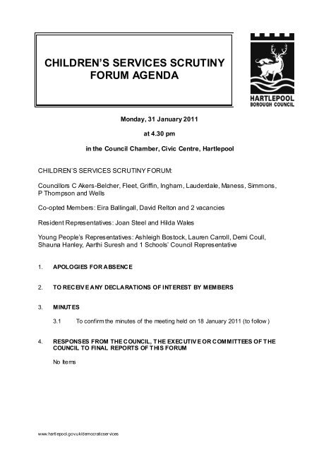 children's services scrutiny forum agenda - Hartlepool Borough ...