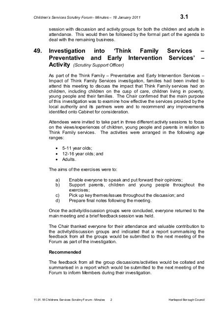 children's services scrutiny forum agenda - Hartlepool Borough ...