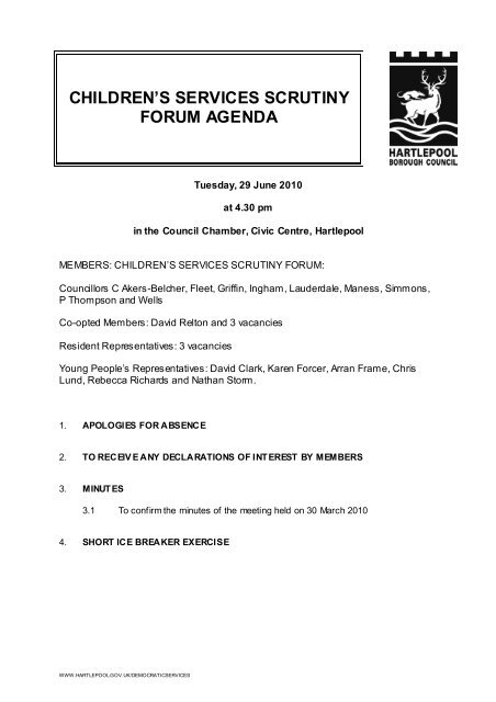 children's services scrutiny forum agenda - Hartlepool Borough ...