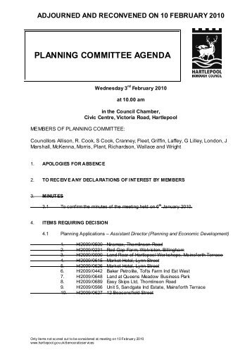 PLANNING COMMITTEE AGENDA - Hartlepool Borough Council
