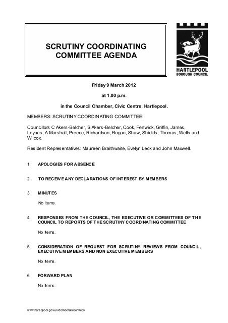 scrutiny coordinating committee agenda - Hartlepool Borough Council