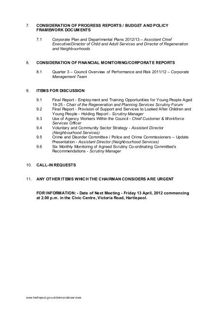 scrutiny coordinating committee agenda - Hartlepool Borough Council