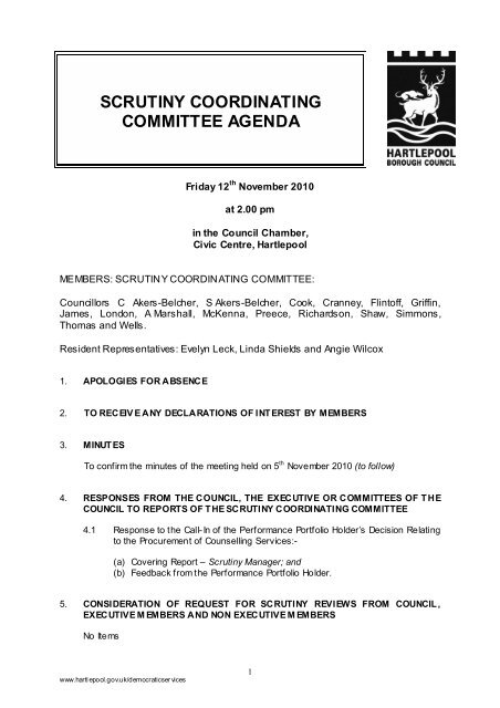 scrutiny coordinating committee agenda - Hartlepool Borough Council