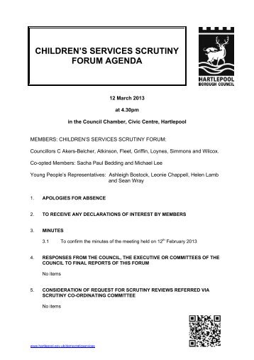 children's services scrutiny forum agenda - Hartlepool Borough ...