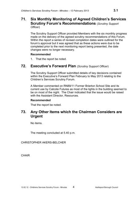 children's services scrutiny forum agenda - Hartlepool Borough ...