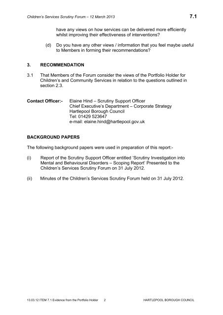 children's services scrutiny forum agenda - Hartlepool Borough ...