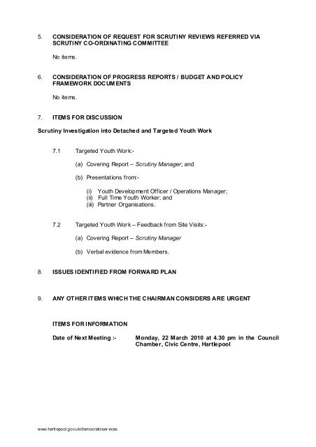 children's services scrutiny forum agenda - Hartlepool Borough ...