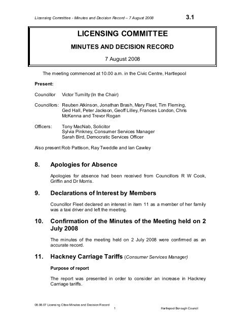 LICENSING COMMITTEE AGENDA - Hartlepool Borough Council