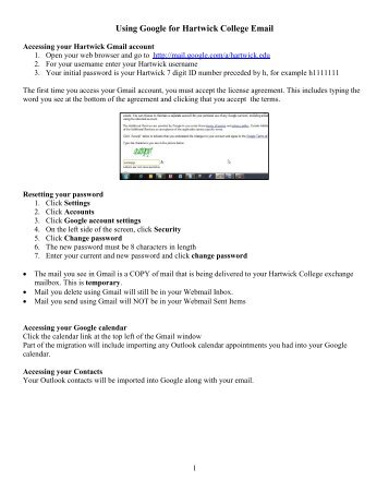 Using Google for Hartwick College Email