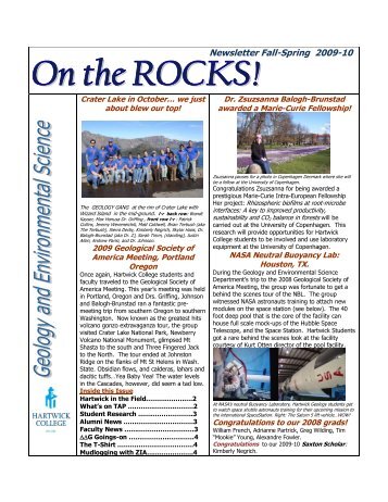 On the ROCKS Newsletter: Fall 2009 - Hartwick College
