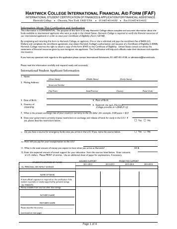 hartwick college international financial aid form (ifaf)