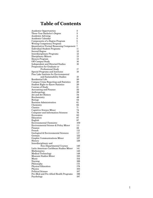 Table Of Contents Hartwick College