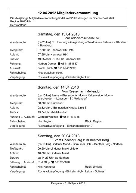 1. Januar ? 30. Juni 2013 - Harzklub Zweigverein Hannover e. V.