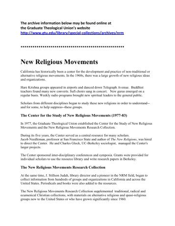Graduate Theological Union's New Religious Movements Archive
