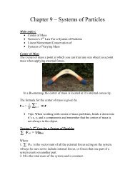 Chapter 9 – Systems of Particles