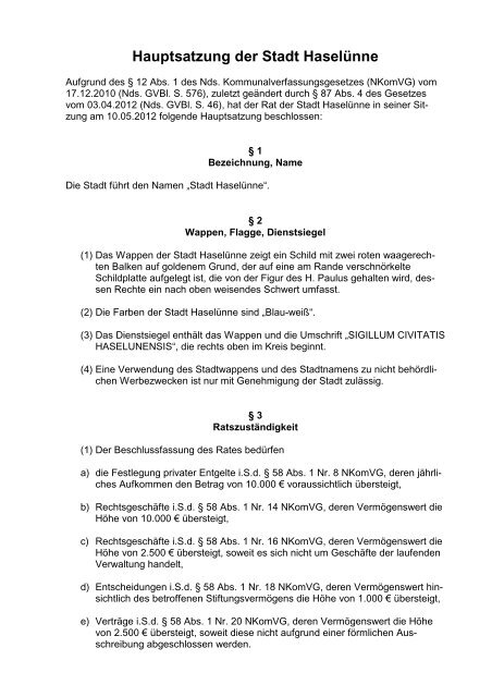 Hauptsatzung - Stadt Haselünne