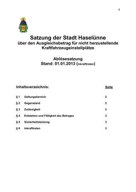 Ablösesatzung - Stadt Haselünne