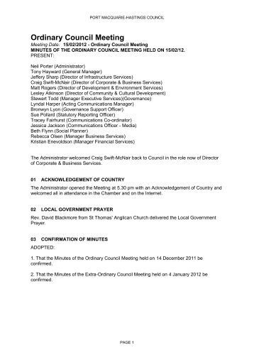 Ordinary Council Meeting - Hastings Council - NSW Government