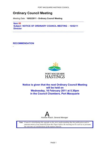 Ordinary Council Meeting - Hastings Council - NSW Government