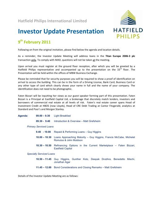 Investor Meeting Agenda 9th Feb 2011 - Hatfield Philips