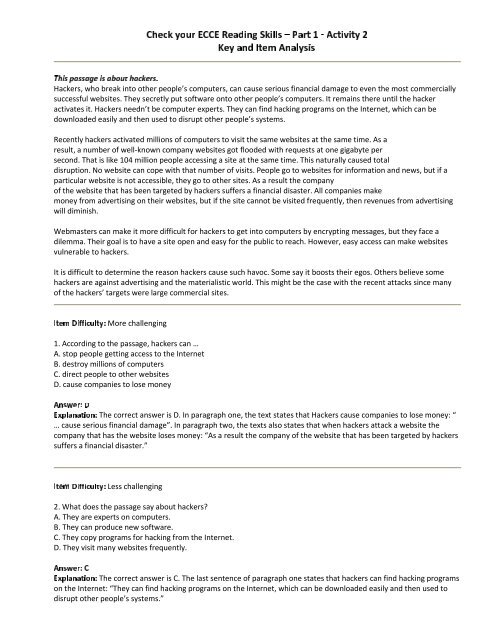 Check your ECCE Reading Skills: Part 1, Activity 2