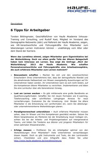 6 Tipps für Arbeitgeber - Haufe Akademie