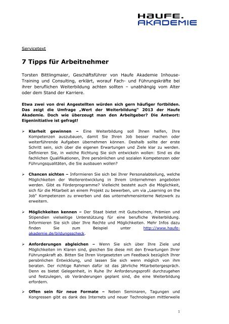 7 Tipps für Arbeitnehmer - Haufe Akademie