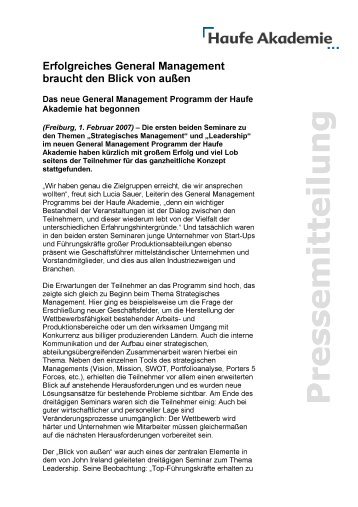 Download: Pressemitteilung General Management - Haufe Akademie