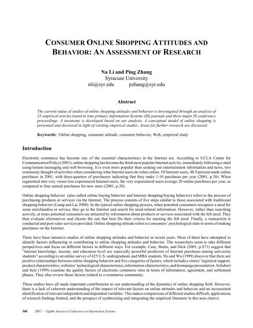 Consumer Online Shopping Attitudes and Behavior: An ... - E-Journal