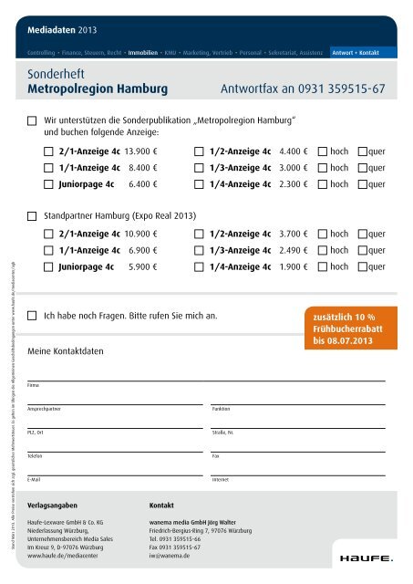 Sonderheft Metropolregion Hamburg - Mediadaten Haufe Lexware