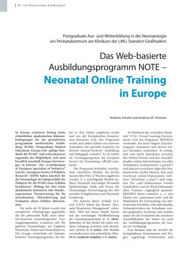 Neonatal online Training in europe - Hauner Journal