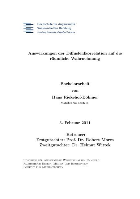 Auswirkung der Diffusfeldkorrelation auf die räumliche Wahrnehmung