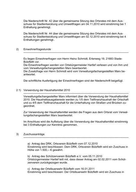 Niederschrift Nr. 28 über die Sitzung des Ortsrates der ... - Bützfleth