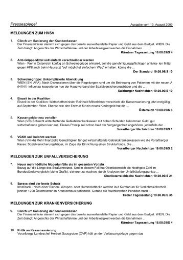 Pressespiegel vom 19. August 2009 Nr. 177 - Hauptverband