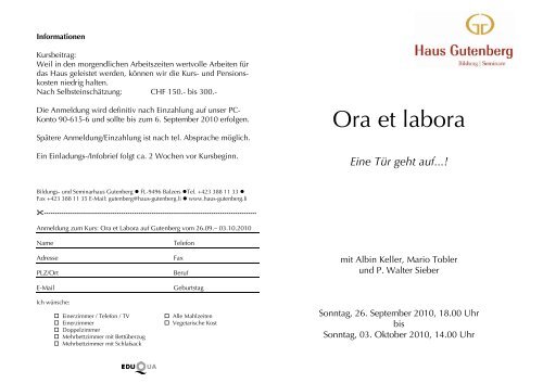 Ora et labora - Haus Gutenberg