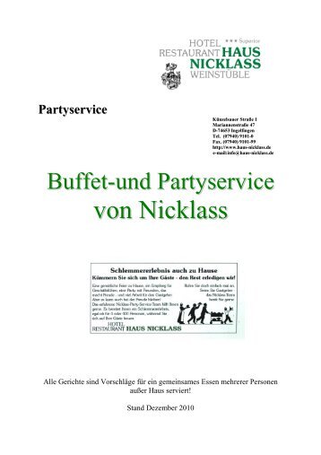 Buffet-und Partyservice 2012 - Haus Nicklass