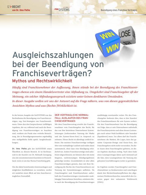 forSYSTEMS Winter 2013 - Fachmagazin für Systemgeber und Systemnehmer