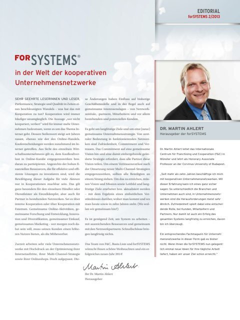 forSYSTEMS Winter 2013 - Fachmagazin für Systemgeber und Systemnehmer