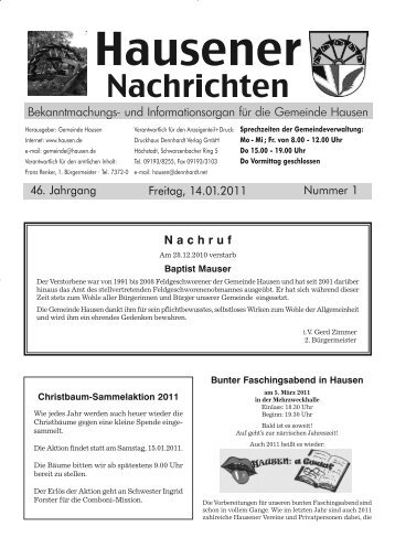 Nachruf Freitag, 14.01.2011 46. Jahrgang Nummer 1 - Hausen