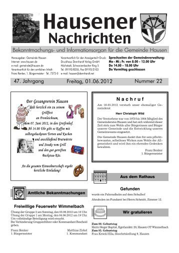 Freitag, 01.06.2012 47. Jahrgang Nummer 22 - Hausen