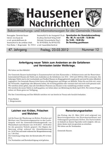 Freitag, 23.03.2012 47. Jahrgang Nummer 12 - Hausen