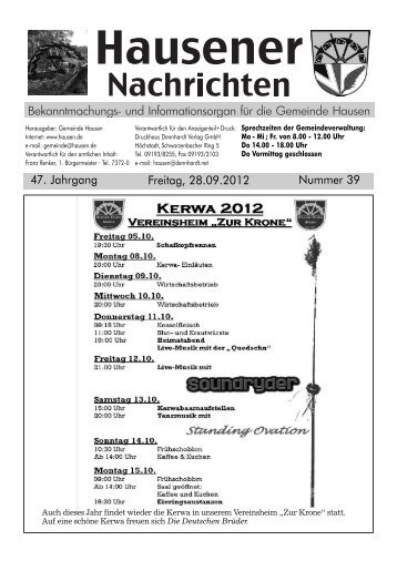 Freitag, 28.09.2012 47. Jahrgang Nummer 39 - Hausen