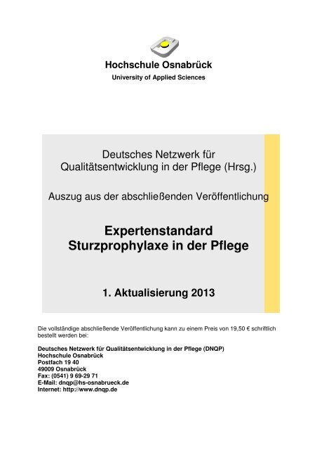 Expertenstandard Sturzprophylaxe 1. Aktualisierung 2013