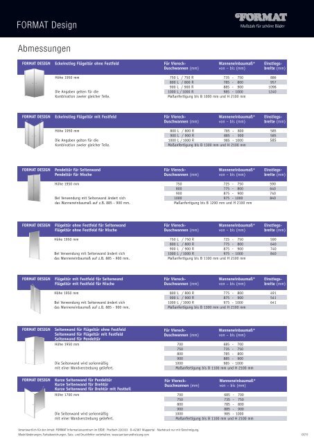 FORMAT Duschabtrennungen Maßblatt